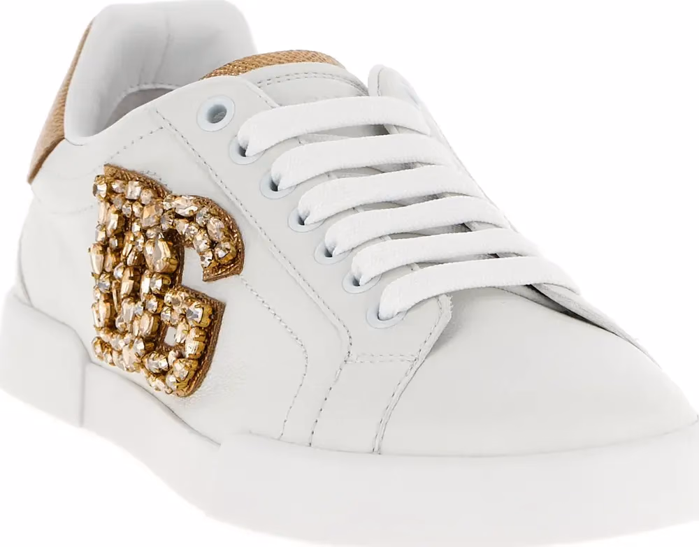 Dolce & Gabbana Gold Calfskin Low Top Sneakers