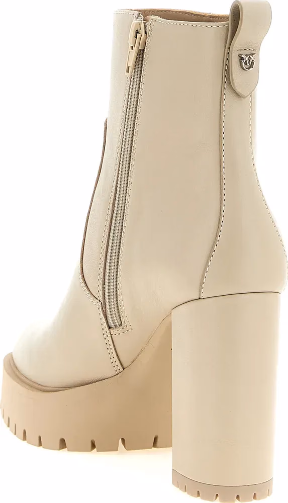PINKO White Cowhide Ankle Boots