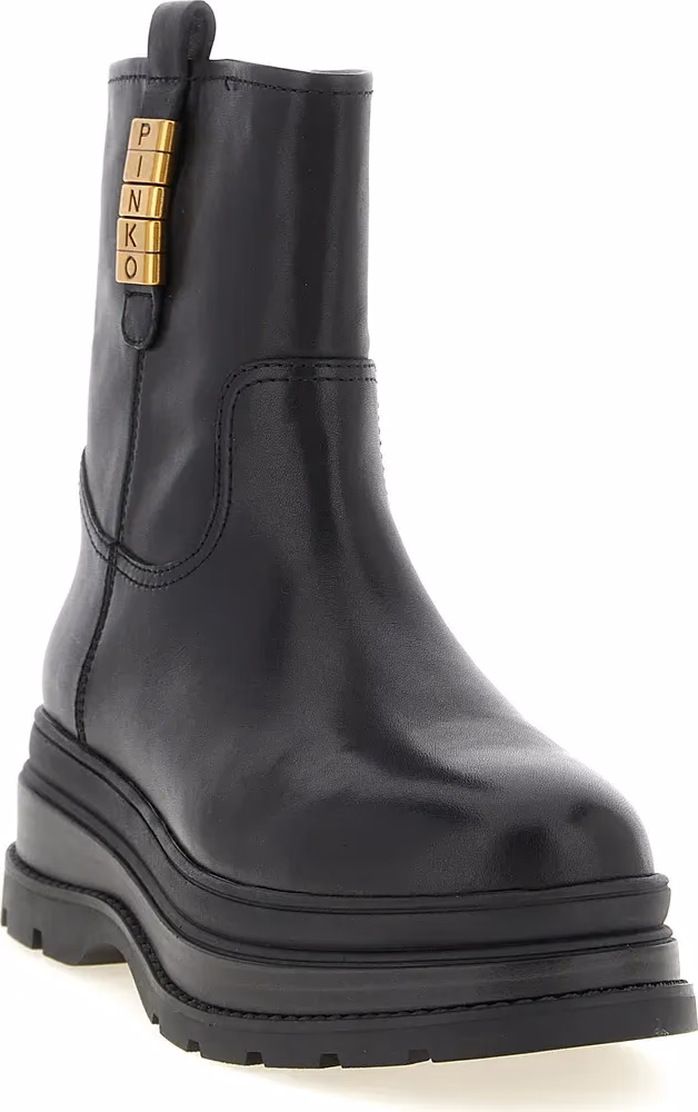 PINKO Black Cowhide Ankle Boots