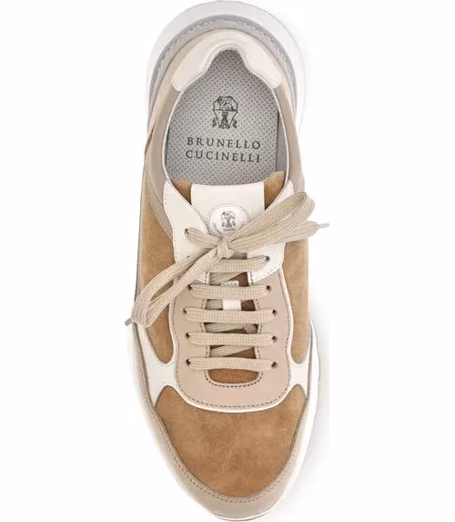 Brunello Cucinelli Beige Calf Leather Bos Taurus Low Top Sneakers