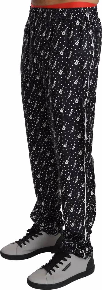 Dolce & Gabbana Silk Black Musical Instrument Trouser Pants