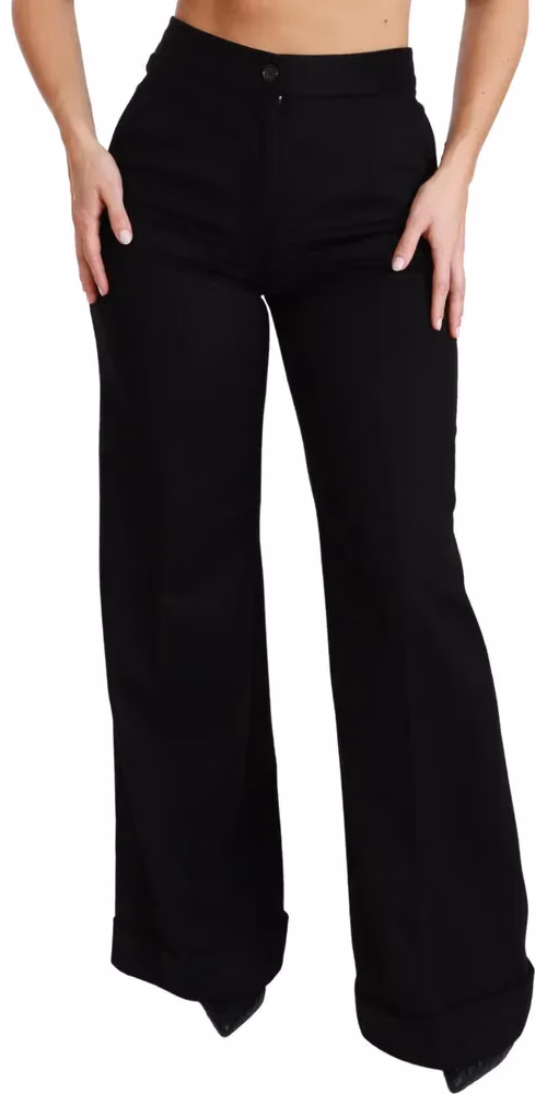 Dolce & Gabbana Black Wide Leg Flared Trouser Cashmere Pants
