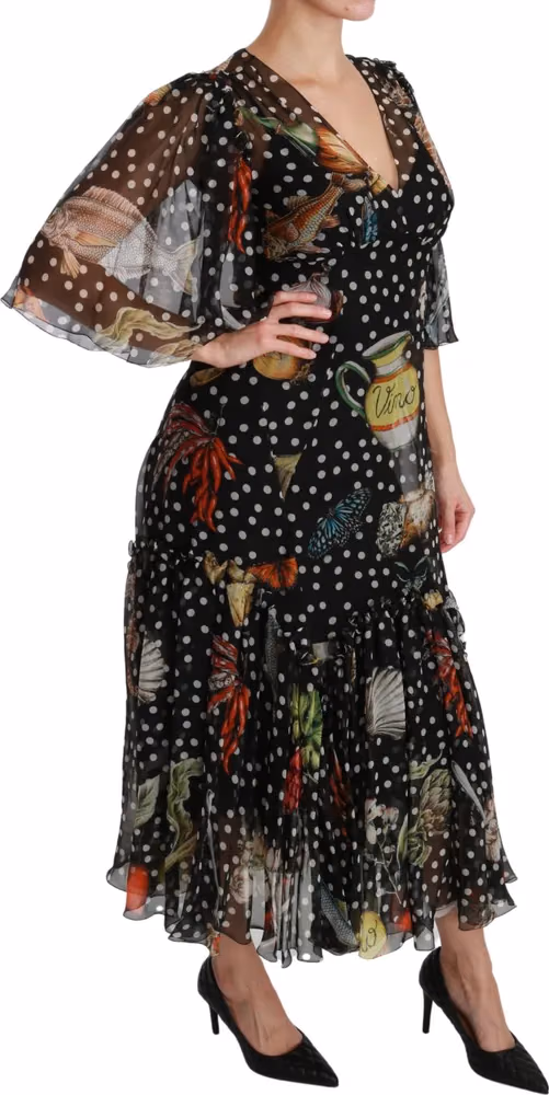 Dolce & Gabbana Black Sea Fish Sicily A-line Shift Dress