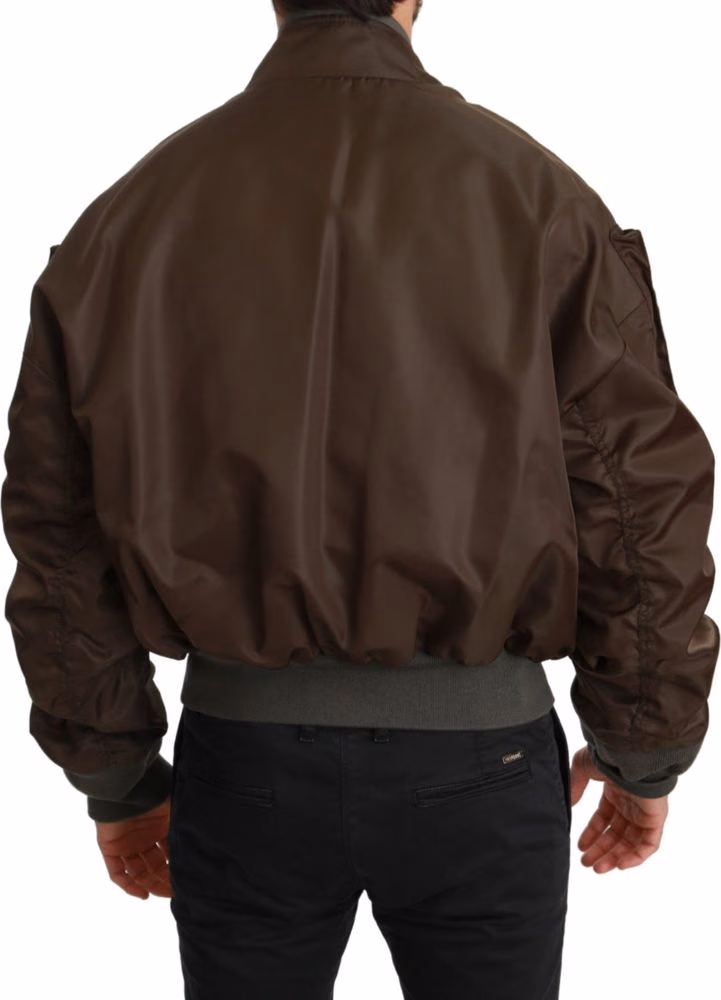 Dolce & Gabbana Brown Beaded Crown Skull Logo Jacket