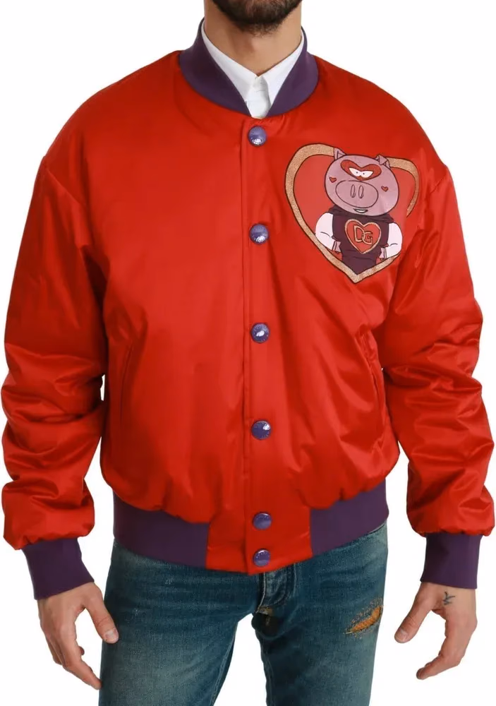 Dolce & Gabbana Red YEAR OF THE PIG Bomber Jacket
