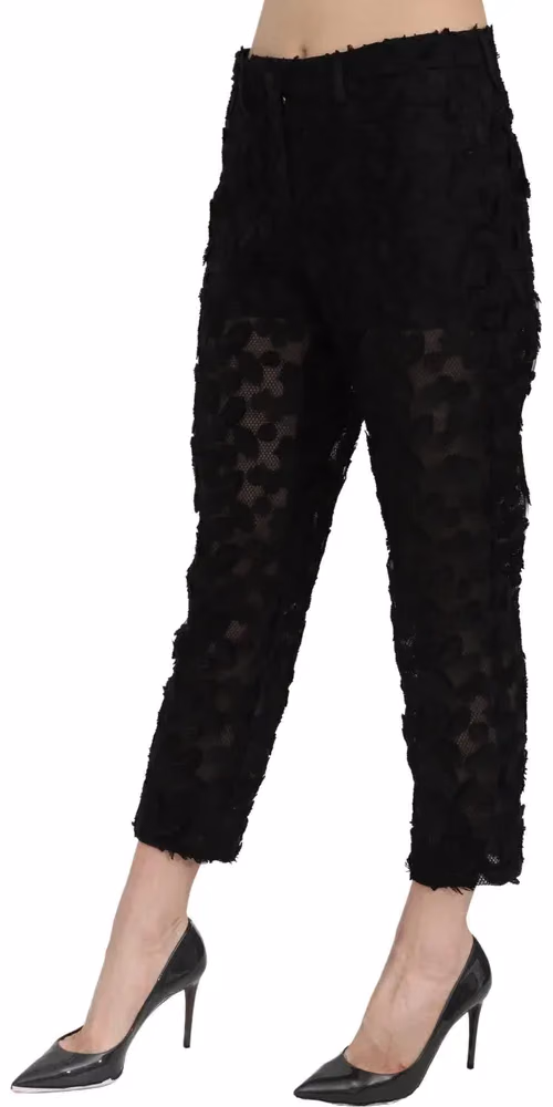 Dolce & Gabbana Black Lace Straight Cropped High Waist Pants