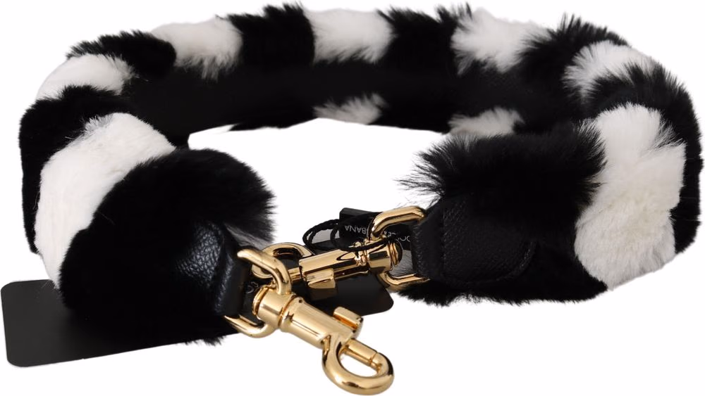 Dolce & Gabbana Black White Lapin Fur Accessory Shoulder Strap