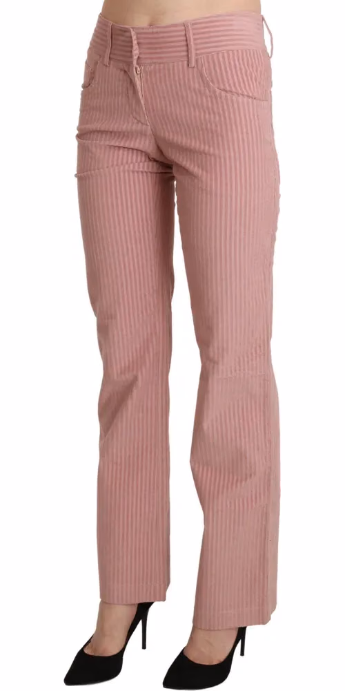 Ermanno Scervino Pink Mid Waist Straight Trouser Cotton Pants