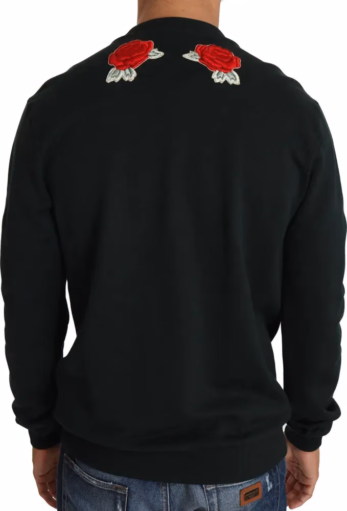 Dolce & Gabbana Green Crystal Heart Roses Gun Sweater
