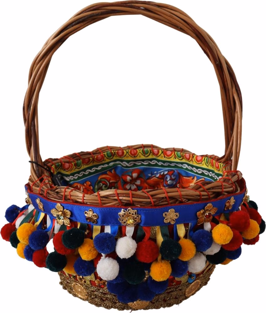 Dolce & Gabbana Multicolor Cotton Embellished Agnese Basket Tote Bag