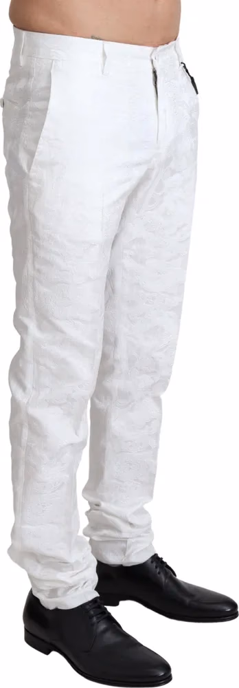 Dolce & Gabbana White Brocade Jaquard Dress Trouser Pants