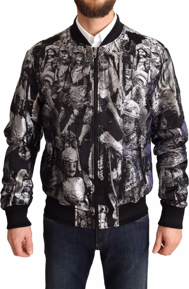 Dolce & Gabbana Black Silver Puppi Motive Bomber Jacket