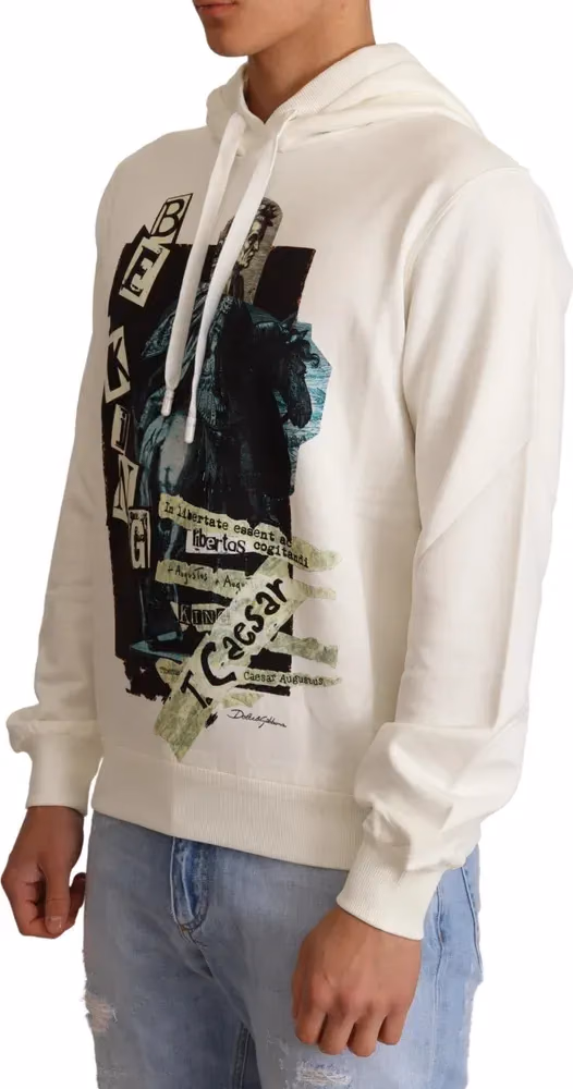 Dolce & Gabbana White King Ceasar Cotton Hooded Sweater
