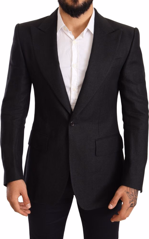 Dolce & Gabbana Black Linen Slim Fit Coat Jacket Blazer