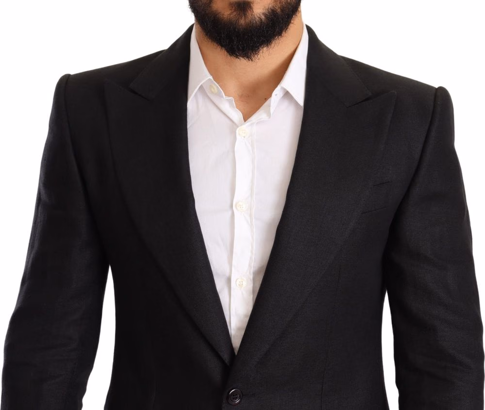 Dolce & Gabbana Black Linen Slim Fit Coat Jacket Blazer
