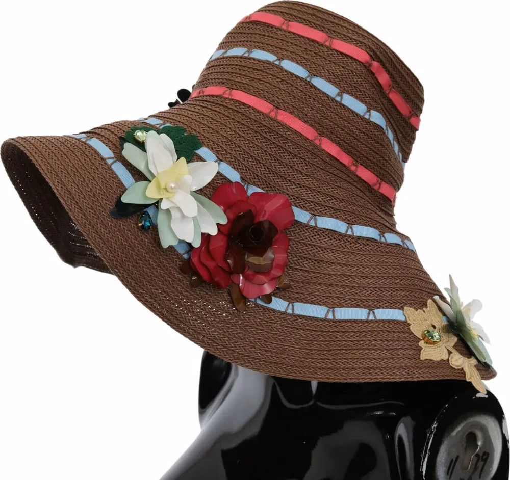 Dolce & Gabbana Brown Knitted Straw Floral Hat