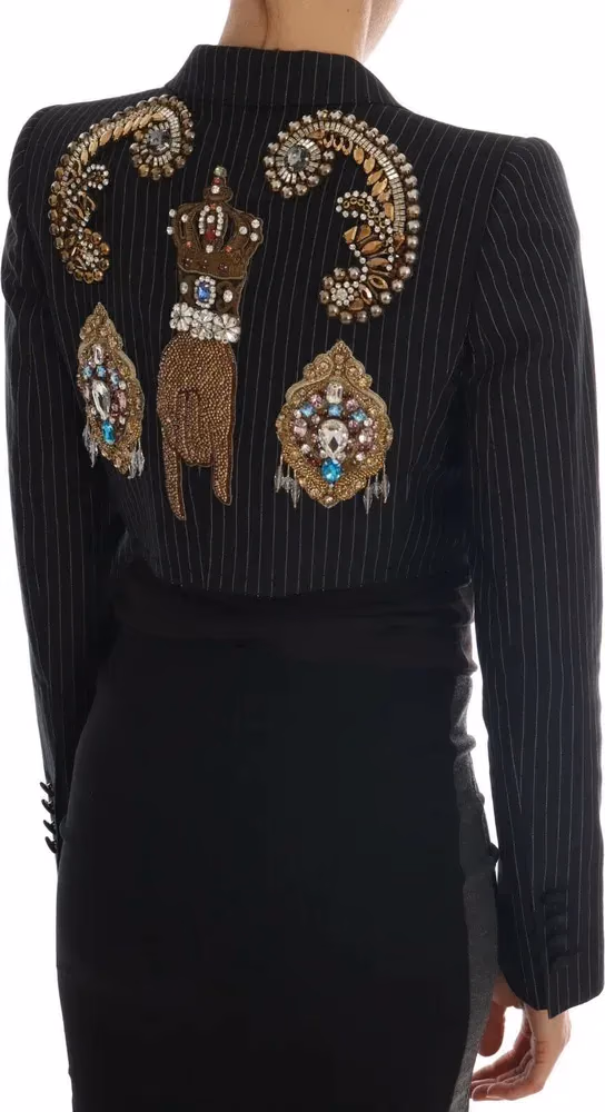 Dolce & Gabbana Dark Gray Crystal Fairy Tale Blazer Jacket