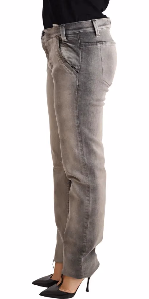 Ermanno Scervino Gray Washed Low Waist Skinny Trouser Cotton Jeans
