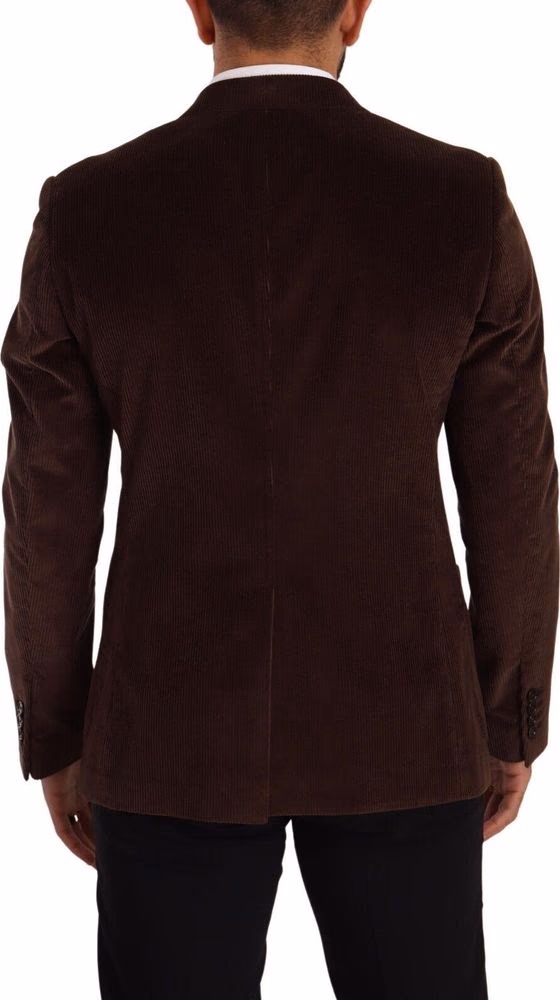 Dolce & Gabbana Brown Corduroy Slim Fit Coat DG Logo Blazer