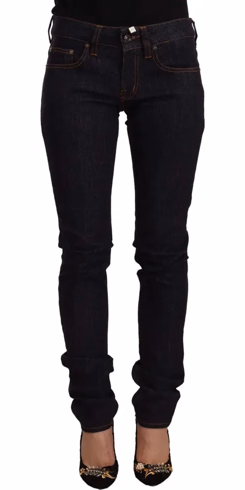 GF Ferre Black Mid Waist Cotton Denim Skinny Jeans