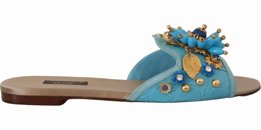 Dolce & Gabbana Blue Crystal Exotic Leather Blue Crystal Sandals