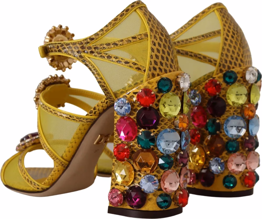 Dolce & Gabbana Yellow Leather Crystal Ayers Sandals Shoes