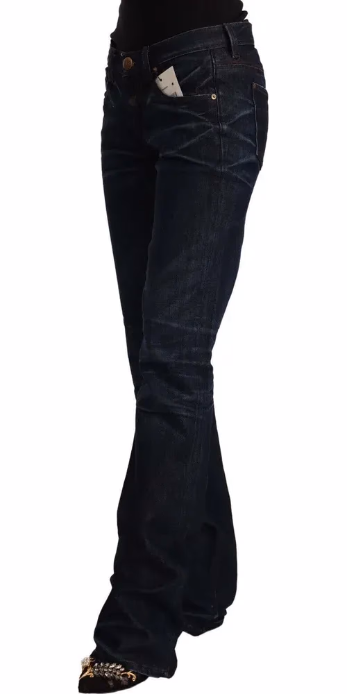 Ermanno Scervino Dark Blue Mid Waist Cotton Denim Straight Jeans