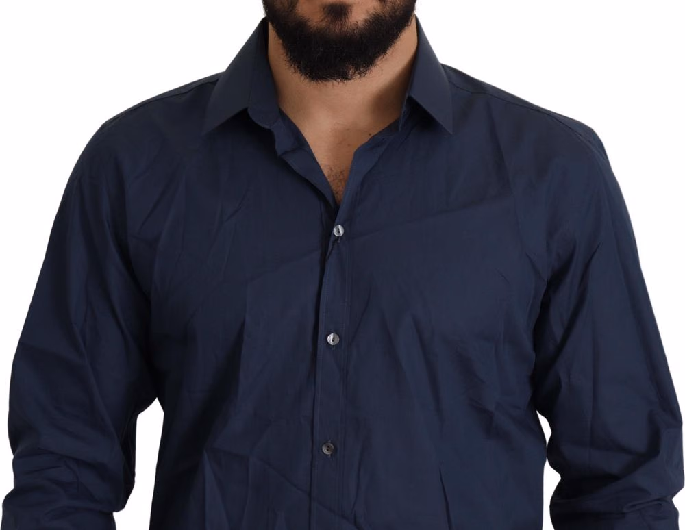 Dolce & Gabbana Blue Cotton MARTINI Slim Fit Dress Shirt