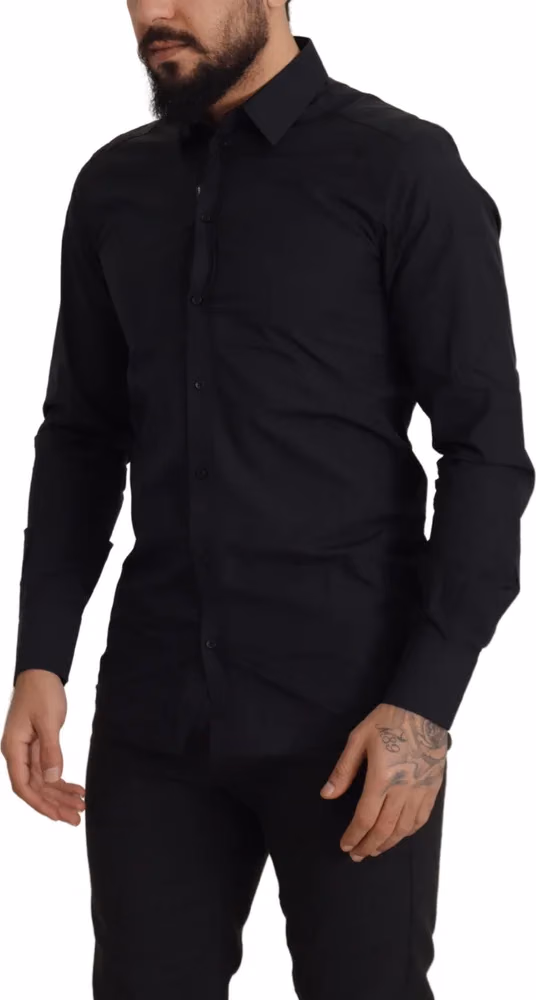 Dolce & Gabbana Black Cotton GOLD Slim Fit Dress Shirt