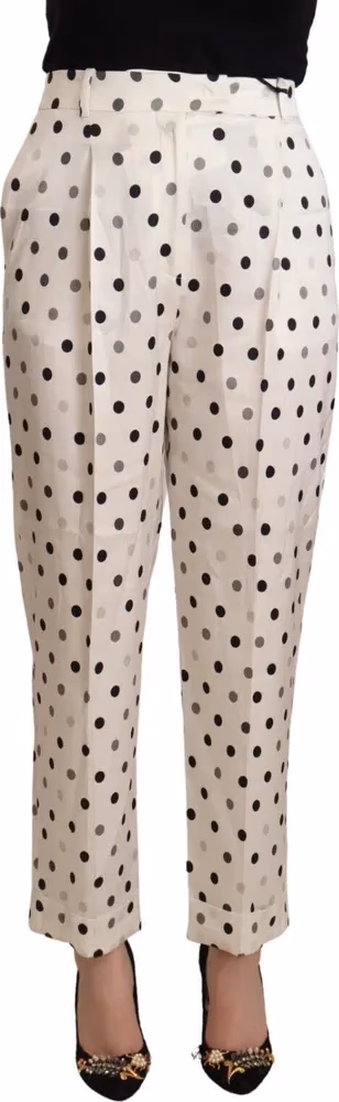 Ermanno Scervino White Polka Dotted High Waist Tapered Pants