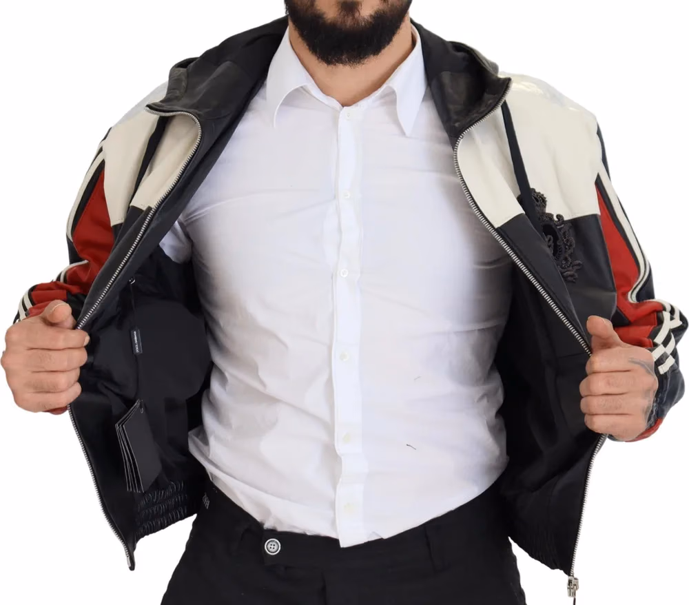 Dolce & Gabbana Black Leather Hooded Blouson Coat Jacket