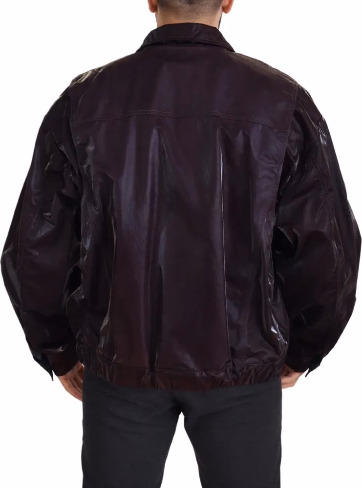 Dolce & Gabbana Bordeaux Nylon Collared Men Coat Jacket
