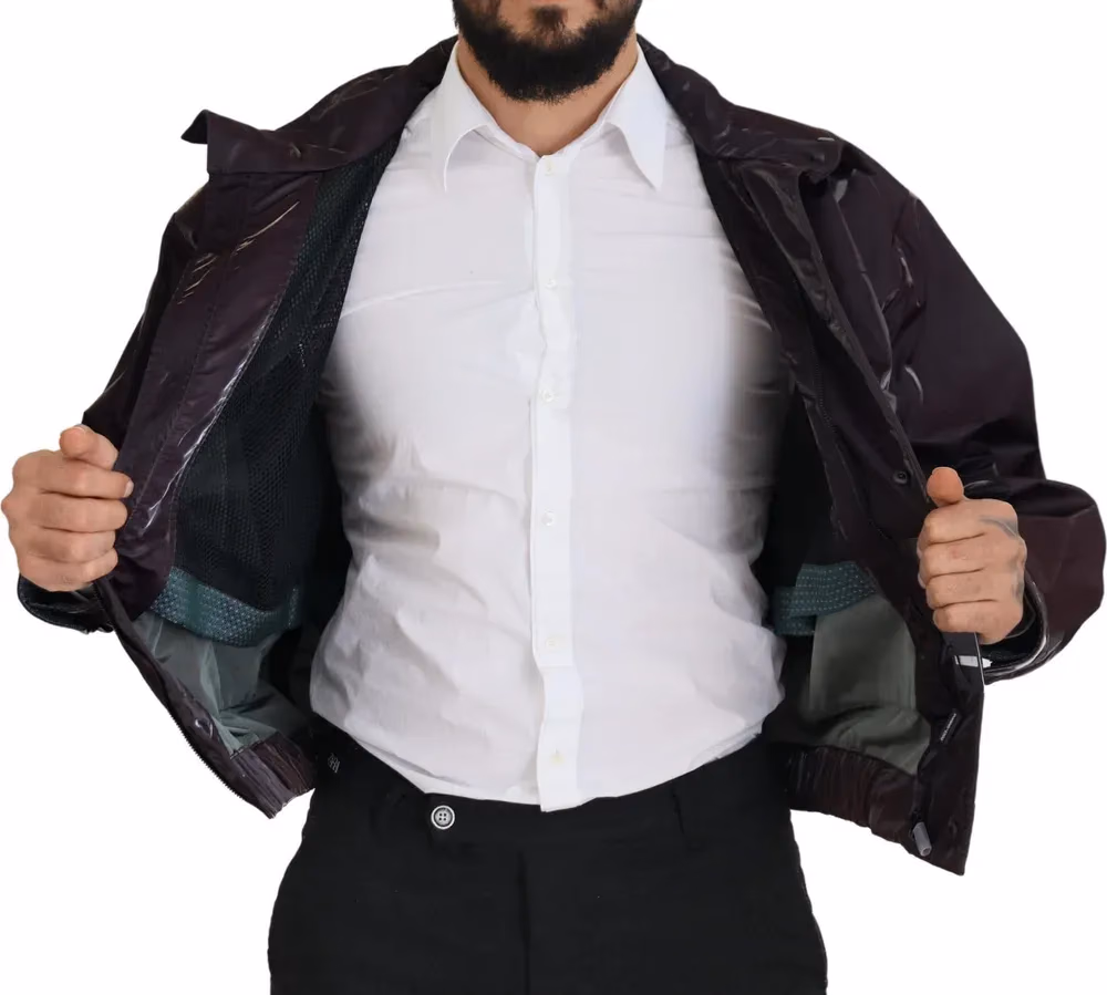 Dolce & Gabbana Purple Nylon Collared Biker Coat Jacket