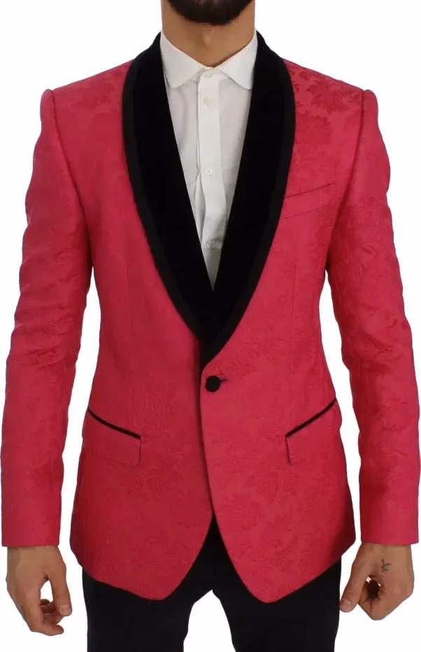 Dolce & Gabbana Pink Floral Brocade Slim Blazer Jacket