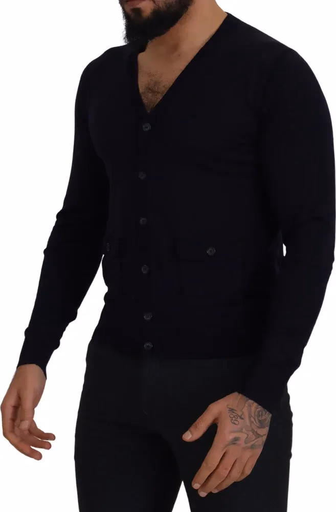 Dolce & Gabbana Blue Wool STAFF Down Cardigan Sweater