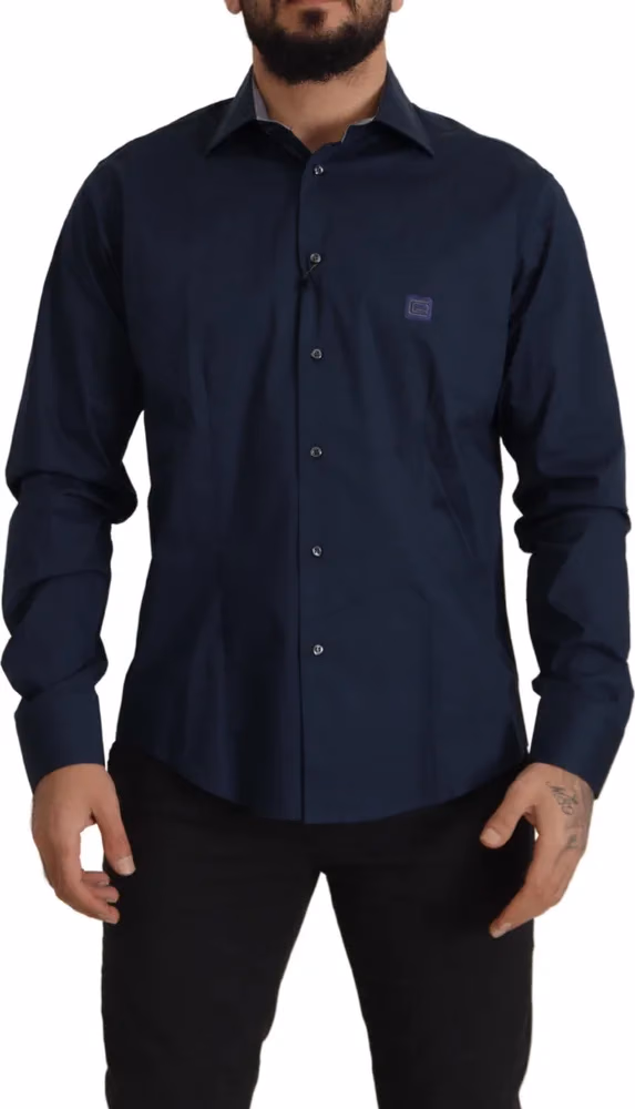 Roberto Cavalli Navy Blue Cotton Dress Formal Shirt