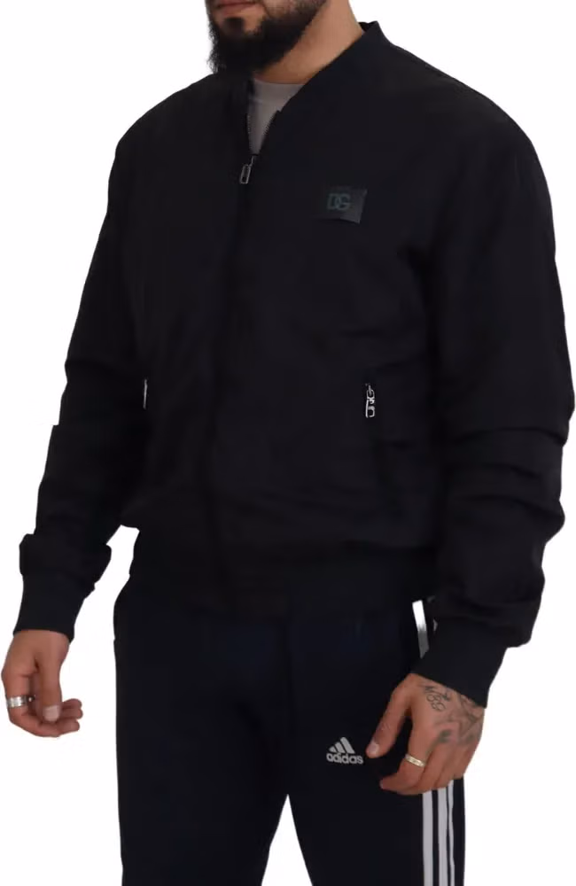Dolce & Gabbana Black Nylon Logo Bomber Zipper Jacket