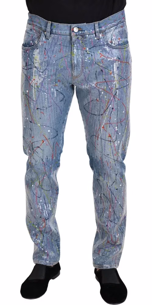 Dolce & Gabbana Blue Cotton Color Splash Print Denim Jeans