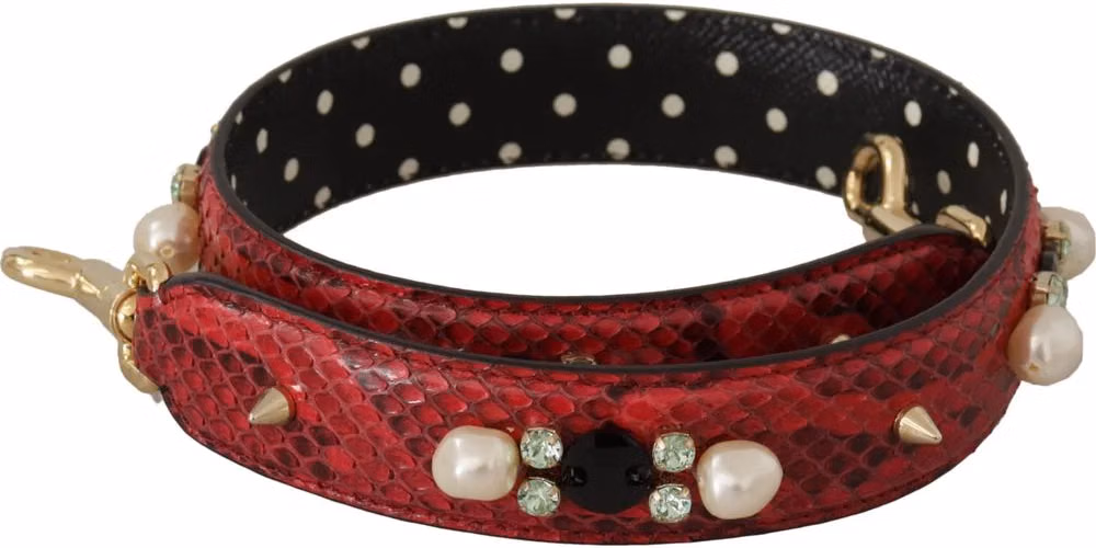 Dolce & Gabbana Red Exotic Leather Crystals Bag Shoulder Strap