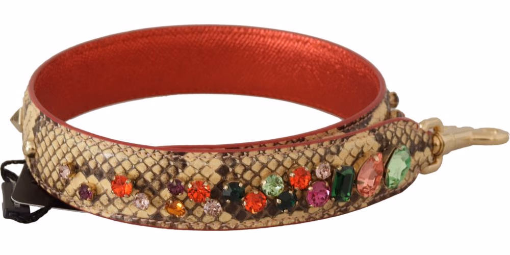 Dolce & Gabbana Beige Exotic Leather Crystals Shoulder Strap