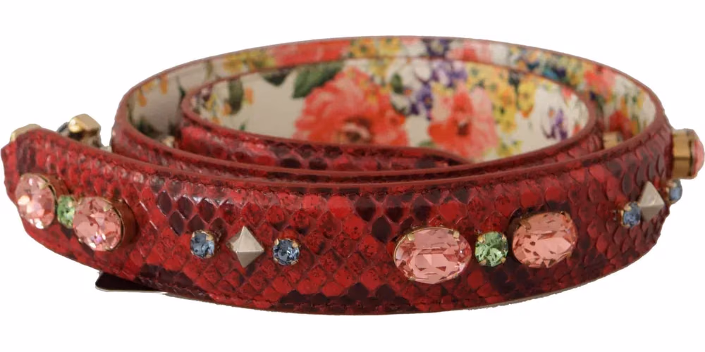 Dolce & Gabbana Red Exotic Leather Crystals Reversible Shoulder Strap
