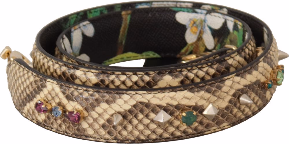Dolce & Gabbana Beige Exotic Leather Crystals Reversible Shoulder Strap