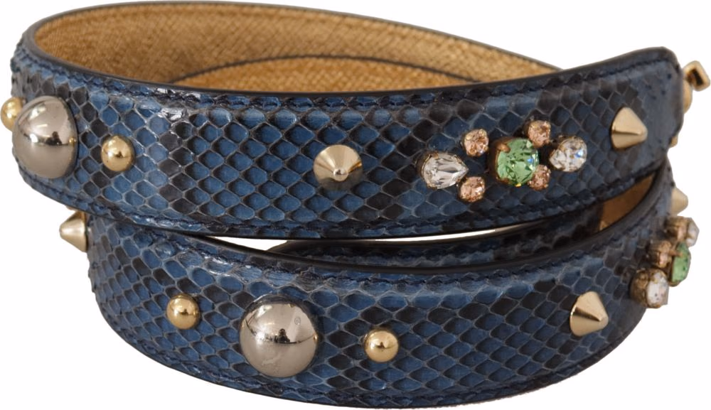 Dolce & Gabbana Blue Exotic Leather Crystals Shoulder Strap