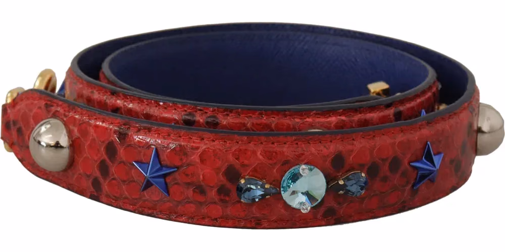 Dolce & Gabbana Red Exotic Leather Crystals Shoulder Strap