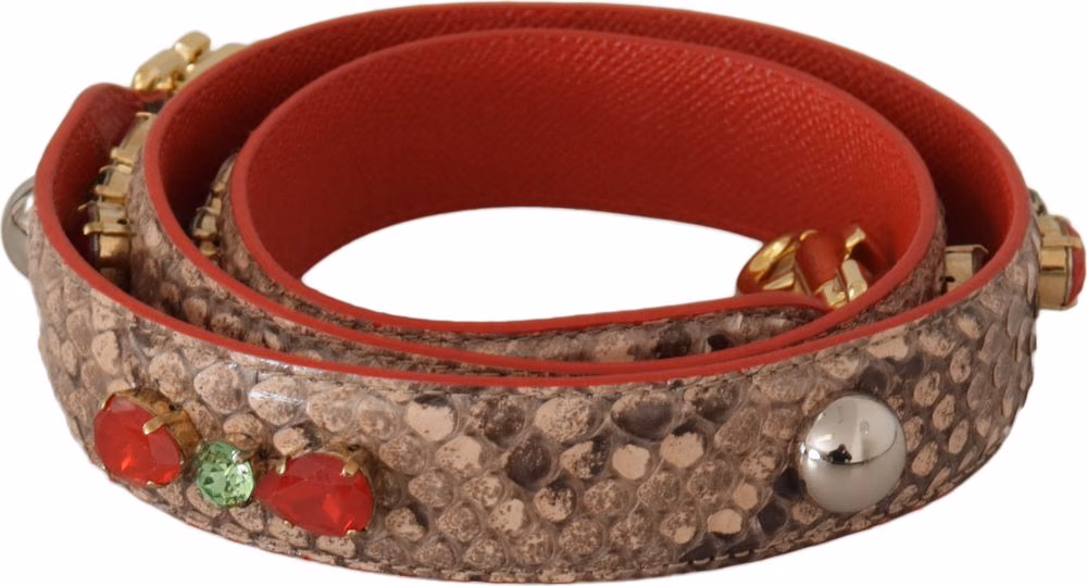 Dolce & Gabbana Brown Python Leather Crystals Shoulder Strap