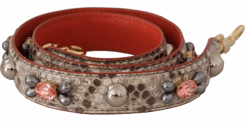 Dolce & Gabbana Beige Exotic Leather Studded Shoulder Strap