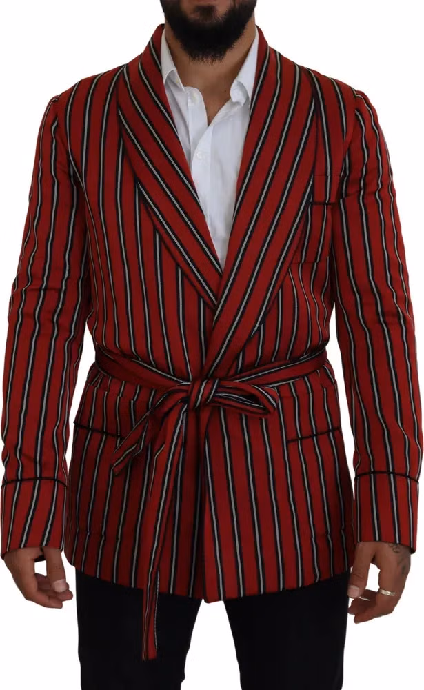 Dolce & Gabbana Red Striped Martini Printed Lining Robe