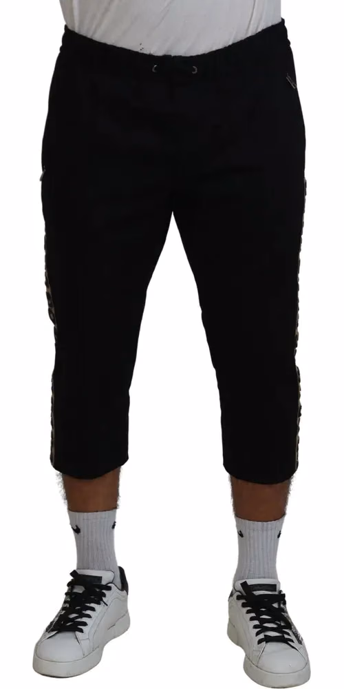 Dolce & Gabbana Black Cotton Elastic Waist DG Logo Cropped Pants