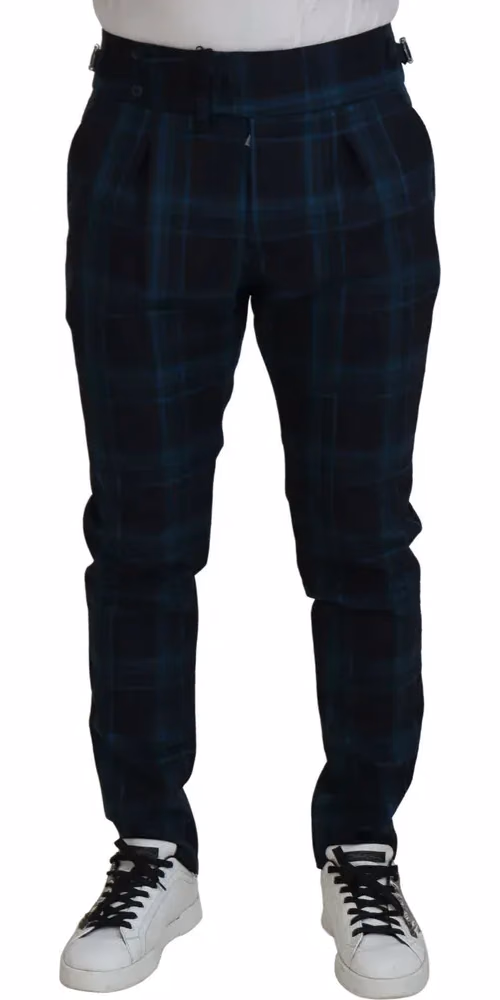 Dolce & Gabbana Blue Purple Plaid Wool Trousers Pants