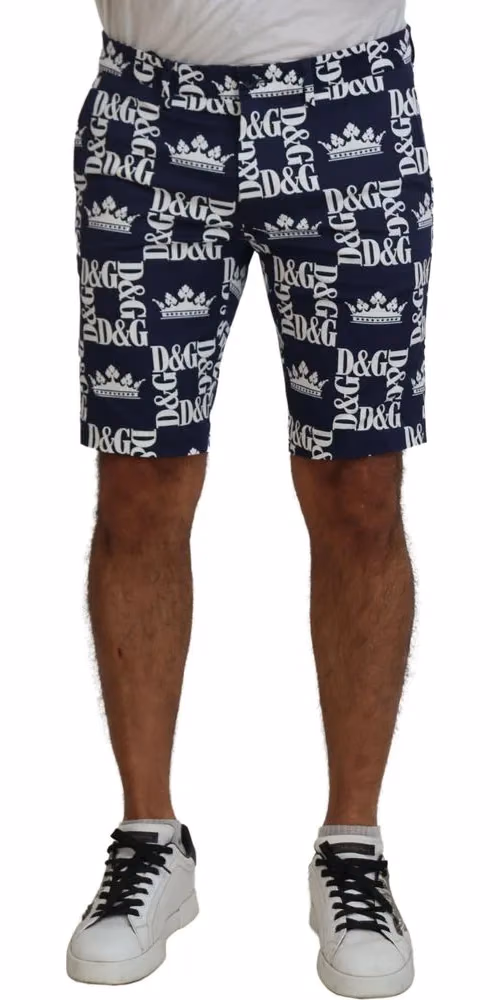 Dolce & Gabbana Blue Logo Print Cotton Chinos Shorts